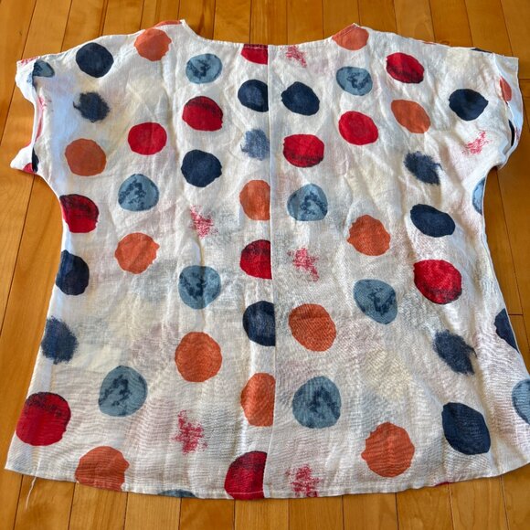 PURE VENICE 100% Linen T-shirt Polka Dot Colourful Size Small - Picture 10 of 10